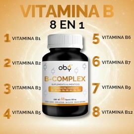 Oby Complejo B Completo | Vitamina B12, B1, B2, B3, B5, B6, B7, B9 | Complex-B Vitaminas B Pura Y Sin Rellenos | Vitaminas Mujer y Hombre | 60 Cápsula
