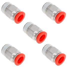 TUCKBOLD Push to Connect Air Fittings 5/16" Male Thread Air Line Quick Connector Plastic Nickel-Plated Copper 1/4" NPT 5 Pcs Red Silver Tone