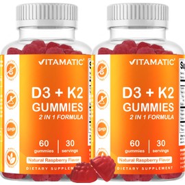 Vitamatic Vitamatic 2 Pack Vitamin D3 K2 Gummies - 60 Count - Supports Healthy Bone, Heart & Calcium Absorption, & Immune Health - Plant Based, Non-GMO, Gluten Free