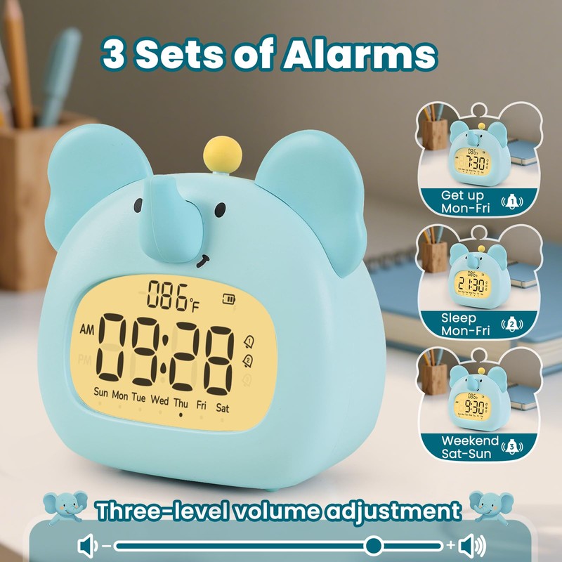 Aokpsrt Elephant Alarm Clock with Night Light for Kids –