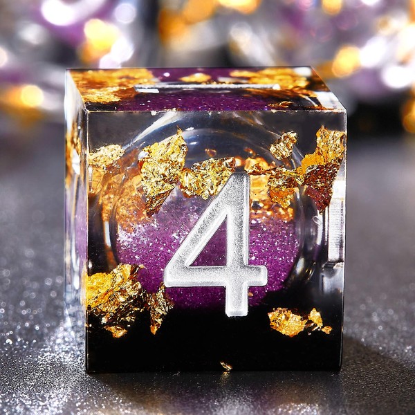 Joylord Sharp Edge Resin Dice Set for Dungeons and Dragons | Liquid Core & Gold Foil Design | Handcrafted Polyhedral DND Dice | RPG D and D Role Playing Games Dice Set DND | D20 D12 D10 D8 D6 D4