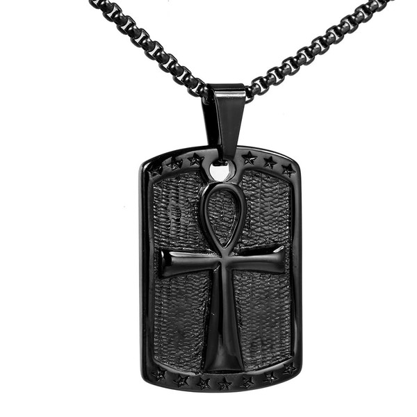 LAFATINA Key of Life Ankh Cross Dog Tag Pendant Necklaces