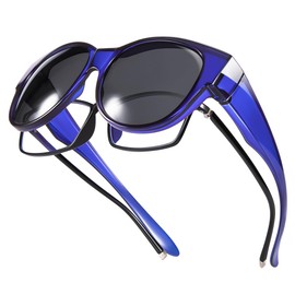 Br’Guras Oversized Polarized Fit over Sunglasses Over Glasses for Men and Women (Blue, Black)