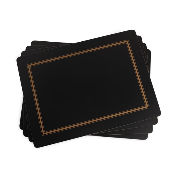 Pimpernel Classic Black Collection Placemats | Set of 4 | Heat Resistant Mats | Cork-Backed Board | Hard Placemat Set for Dining Table | Measures 15.7” x 11.7”