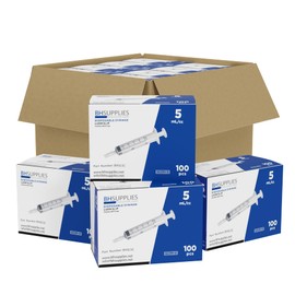 Bulk Case: BH Supplies 5mL Sterile Luer Slip Syringe - Individually Wrapped (1600 Syringes, 16 Boxes of 100 Units