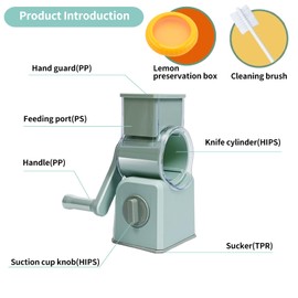 Multifunctional Vegetable Chopper Round Mandoline Slicer Kitchen Rotary Cheese Grater 5 Blade Cheese Shredder Manual Hand Crank Cheese Grater With Reinforced Suction & 5 Interchangeable Drums