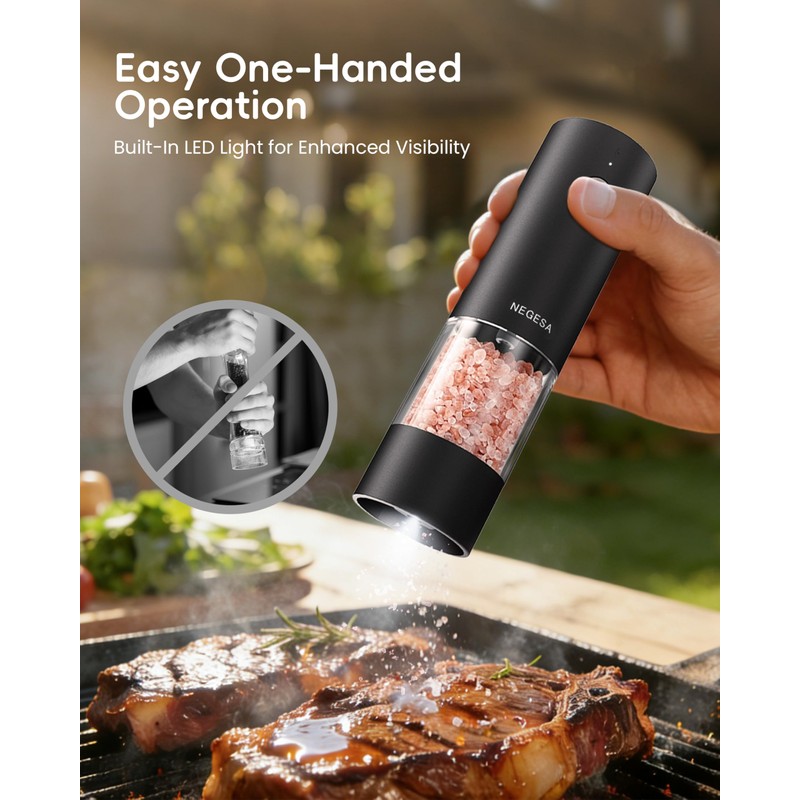 Electric Salt and Pepper Grinder Set, Rechargeable USB Base, Automatic
