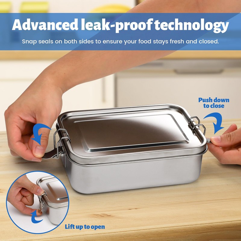 Large 1400ML Stainless Steel Food Containers, 304 Stainless Steel Food