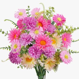 HO2NLE Fake Daisies Silk Flowers Wildflowers Artificial Spring Flower Bouquet Sunflowers Mixed Bush Faux Floral Arrangements Summer for Mum Home Kitchen Table Centerpiece Cemetery Decor Indoor