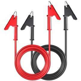 Cleqee Pack of 2 Crocodile Clips, Electric Test Leads, Double Ended Crocodile Cable with Insulators, Clamps, Test, Flexible Copper Cable for Electrical Tests, 10 ft/3 m, Red, Black