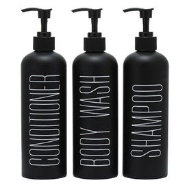 HOMCDALY Black Shampoo and Conditioner Dispenser, 16oz 3-Pack Refillable Pump Bottles, Shampoo Conditioner Body Wash Dispensers Bottles, Bathroom Shower Dispenser (Black-2