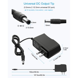ALITOVE DC 12V 1A Power Supply 12W AC Adapter 100~240V 50-60hz to 12 Volt 1Amp 0.5A Transformer DC 12V Power Cord 5.5 x 2.5mm 2.1mm Plug for LED Strip Light CCTV Security Camera and More