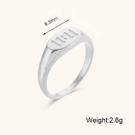 PAMTIER Women's Stainless Steel Oval Signet Ring Engraved with 11:11 Angel Number Minimalist Statement Band Silver Size 6