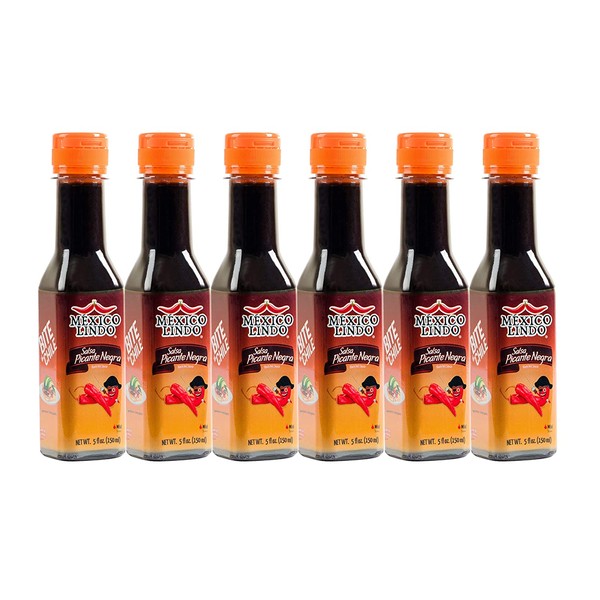 Mexico Lindo Picante Negra Hot Sauce | Light & Spicy | 8,400 Scoville Level | Great with Asian Food, Seafood & Meat | 5 Fl Oz Bottle (Pack of 6)