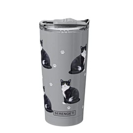 Black And White Cat SERENGETI 16 Oz. Stainless Steel, Vacuum Insulated Tumbler with Spill Proof Lid - 3D Print - Insulated Travel mug for Hot or Cold Drinks (Black And White Cat Tumbler)