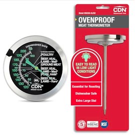 CDN Termómetro de carne a prueba de horno - Dial brillante | ProAccurate® | Dial de fácil lectura de 2 pulgadas | Impermeable, Recalibrable | Para asa