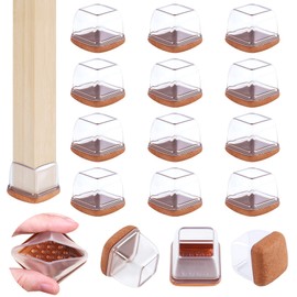 16 Pcs Chair Leg Floor Protectors for Hardwood Floors - Square Silicone Covers with Felt Pads, Protect Floors, Reduce Noise (Fit: 1-1/16" to 1-7/16")