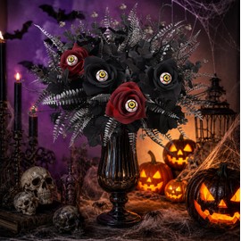 Halloween Artificial Plants with Rose Bouquet, Faux Eucalyptus Branches