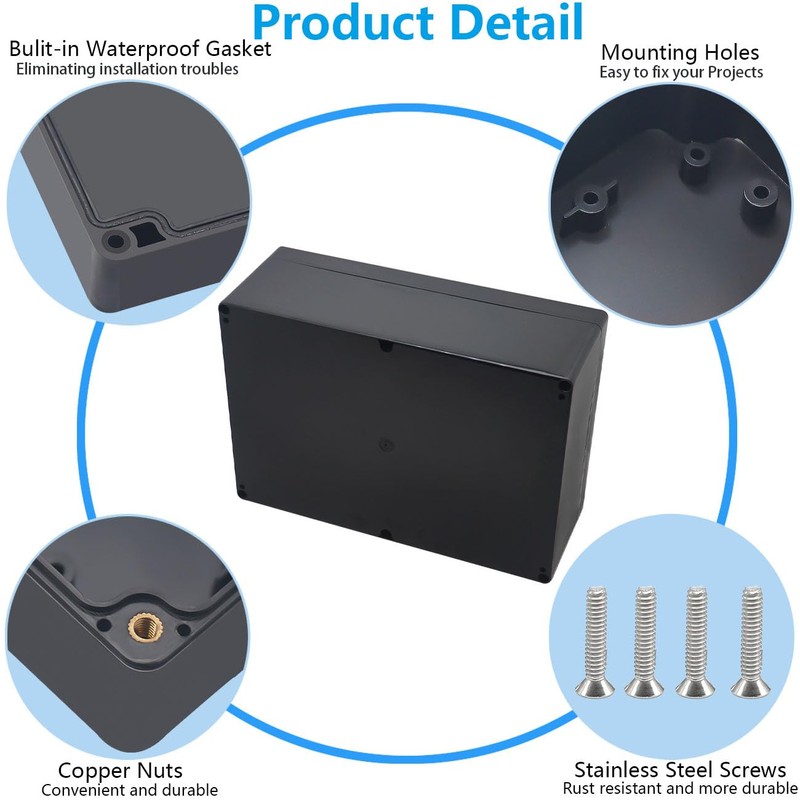 Otdorpatio Project Box ABS Black Electrical Boxes IP67 Outdoor Waterproof