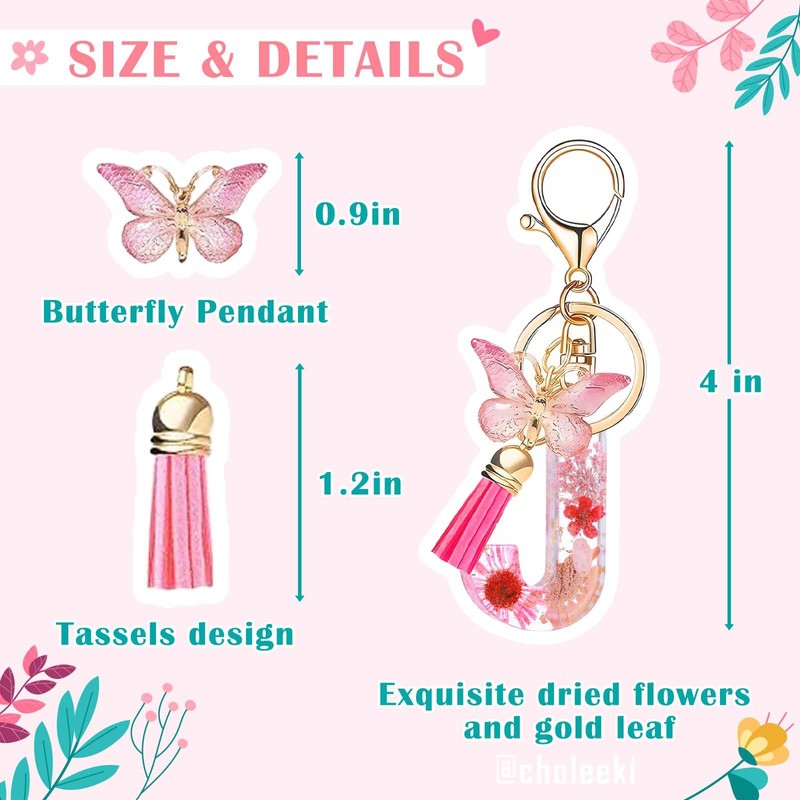 Choleeki Cute Initial Letter Keychain for Women Girls with Pink
