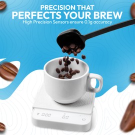 Mini Coffee Scale with Timer – Digital Barista Weight Scale with Designer-Patterned Tamper Mat, 0.1g High Precision, Portable & Rechargeable for Espresso, Pour Over, Drip, and Kitchen Brewing Use
