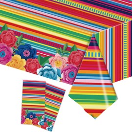 2 PCs Mexikanische Fiesta Party Tischdecke,Dekorationen der mexikanischen Party Cinco de Mayo Party Tisch Cover,137x274 cm Plastiktischabdeckung Blumen -Tischdecke für mexikanische Partytischdekoratio