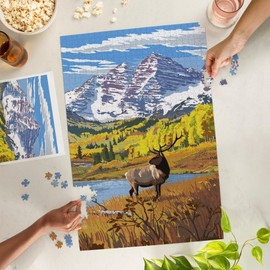 Lantern Press 1000 Piece Jigsaw Puzzle, Maroon Bells and Elk