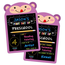 WaaHome First and Last Day of School Board Sign - 9.3"x13.8" Double Sided Back to School Sign - Monkey First Day of School Chalkboard for Girls Boys- Preschool Kindergarten Pre K Back to School Gifts