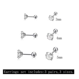 Kstudent 3 Pairs Titanium Earrings Studs, Hypoallergenic Stud Earrings for Women Girls Men