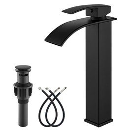 gotonovo Waterfall Bathroom Faucet,Single Handle Bathroom Faucets for 1 Hole Sink,Vessel Bathroom Sink Faucet Stainless Steel Mixer Tap Wash Basin Faucet,with Drain,Matte Black