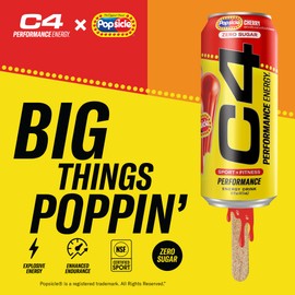 C4 Energy Drink x Popsicle Variety Pack, Carbonated Sugar Free Pre Workout Performance Drink with no Artificial Colors or Dyes, 3 Flavors - Grape, Hawaiian Pineapple, and Cherry, 16 Oz, Pack of 12