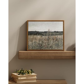 InSimSea Framed Canvas Wall Art Vintage Decor, Wildflower Field Canvas Wall Art Paintings Prints, Rustic Landscape Wall Decor for Bathroom Office, Office Dining Room Decor, 11"x14"
