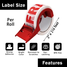 GMKbuy 2 Inch x 216 Feet Fragile Tape Roll (6 Pack) – Easy Tear, Permanent Adhesive Warning Labels for Shipping Box, Carton, Parcel, Package, Pallet & More