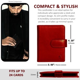 STARHIDE Minimalist Slim Cardholder for Men Women, Small RFID Blocking Credit Card Holder, 24 Card Slots Wallet, Removable Plastic Case, Double Button Closure (Red)