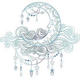 Divine Designs Retro Blue Purple Boho Crescent Moon Cartoon Vinyl Decal Sticker (4" Wide)