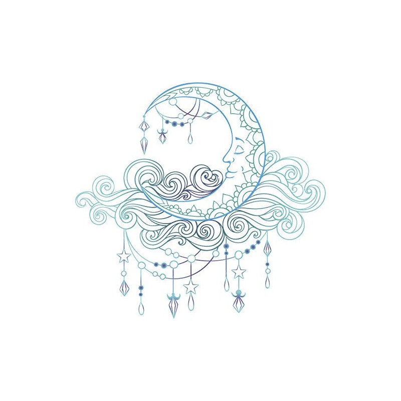 Divine Designs Retro Blue Purple Boho Crescent Moon Cartoon Vinyl