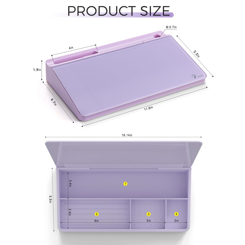 TOWON Small Compact Glass Desktop Whiteboard with Storage – 12