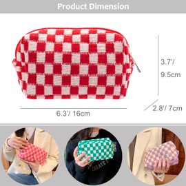 PAZIMIIK Checkered Makeup Bag for Purse Portable Zipper Make Up Pouch Small Cosmetic Case for Travel Accessories (2PCS Red)