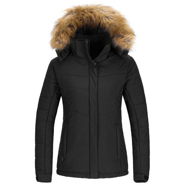 Wantdo Women's Warm Winter Snow Coat Windproof Ski Jacket Outdoor Windbreaker Outerwear Black L