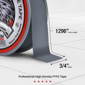Supply Giant UUD3496H-5 PTFE Thread Seal Tape for Plumbers, Gray 3/4 Inch x 1296 Inch (Pack of 5 Rolls)