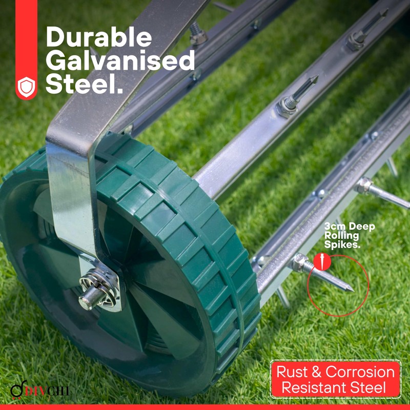 DIVCHI Garden Rolling Lawn Aerator Heavy Duty Metal Spikes -