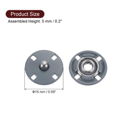 sourcing map 5Pcs Snap Buttons, Metal Invisible Buckle Fasteners Press Studs Buttons for Clothing Leather Sewing (Gray, 15mm)