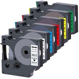 6-Pack Compatible with Label Maker Refills D1 Label Tape 45013 45010 45016 45017 45018 45019 1/2 Inch for Dymo LabelManager 160 280 210D 360D 420P Wireless PnP 220P 260P 500TS 450DUO Label Maker