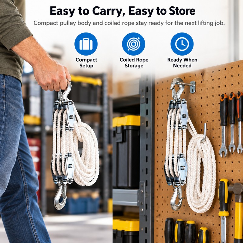 Manual Rope Pulley Hoist for Equipment Lifting – 270° Rotating