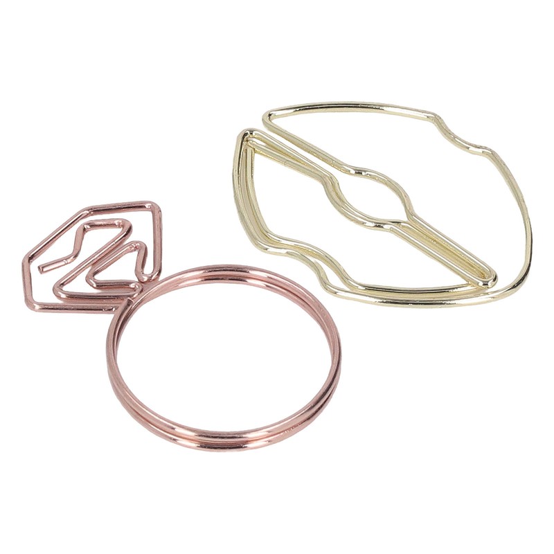 100pcs Metallic Paper Clips Lips Diamond Rings Shape Nonslip Portable