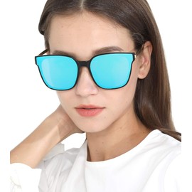 U.I STATION Square Sunglasses Womens Mens Oversized Mirrored lens U886 (BLUE)