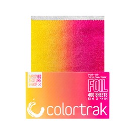 Colortrak Yellow/Pink Gradient Pop-up Foil w/Dispenser (400 Count), Pre-cut Sheets, Non-Slip Embossed Texture, 5" x 10.75" Sheets for Hair Foil Coloring and Highlighting Sheet Applications