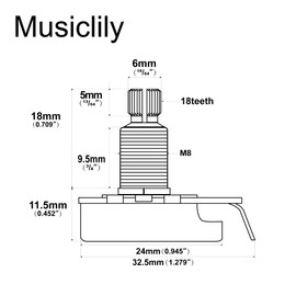 Musiclily Pro HD B25K Pots Brass Metric Split Standard Shaft 9.5mm Linear Taper Potentiometers for Active Pickups Electric Guitar Bass (Set of 4)