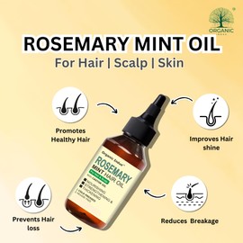 Organic Indus Rosemary Mint Hair Oil for Hair and Scalp | 100% Natural Blend of Rosemary Oil, Mint Oil, and Castor Oil for Hair Growth, Scalp Stimulation, and Nourishment | 8fl oz / 237ml Bottle