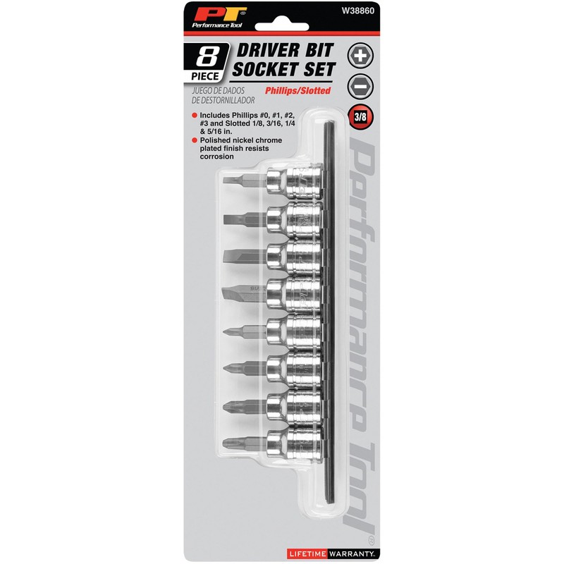 Performance Tool W38860 8 pc. 3/8" Dr. Screwdriver Bit Socket